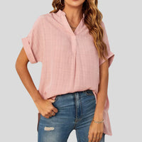 Malina | Klassische Kurzarm-Damenbluse mit Knopfreihe – Rosa
