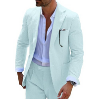 Herren Gestreift Zweireihig Hochzeitsgast Anzug Set | Zweiteilig – Grün