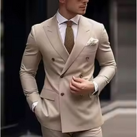 Herren Elegante Zweireihig Formell Hochzeitsgast Anzug Set | Zweiteiliges Set – Khaki