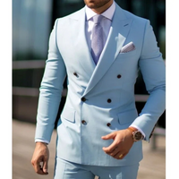 Herren Elegante Zweireihig Formell Hochzeitsgast Anzug Set | Zweiteiliges Set – Blau