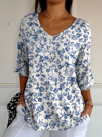 Giselle® | Damen Pullover mit kleinem blauen Blumenmuster – Mehrfarbig