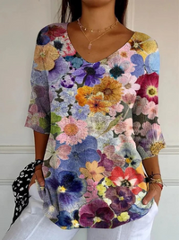 Philomena® | Damen Vintage Hübsches Floral Kunstdruck Lässiger Pullover Strick – Mehrfarbig
