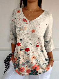 Athena | Damen Vintage Blumenmuster Kunstdruck Lässiger Strickpullover – Mehrfarbig