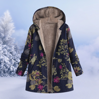 Damen-Winterjacke mit floralmuster | lange ausführung – Dunkelblau