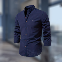Herren Langarm Alltags Stehkragen Hemd – Marine