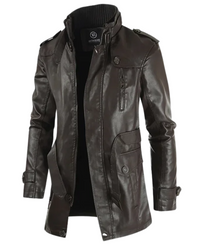 Anton® | Elegante lange Motorradjacke aus Leder – Dunkelbraun