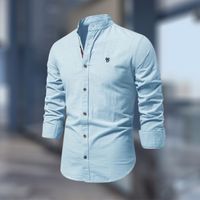 Herren Langarm Alltags Stehkragen Hemd – Hellblau
