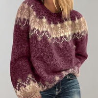 Norweger Grobstrickpullover Damen | Rundhalsausschnitt Mit Muster – Rot