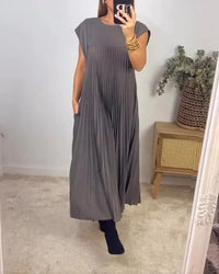 Damen Plissee-Kleid elegant einfarbig knielang – Grau