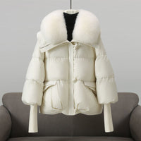 Pelzbesetzte Stepp-Pufferjacke für Frauen – Weiß
