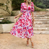 Ingrid Elegant Kleid | Stilvolles Sommerkleid mit Blumenmuster und V-Ausschnitt – Rosa