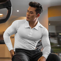 Texaro | Atmungsaktives Kompressionsshirt für Herren Langarm – Polo - Weiß