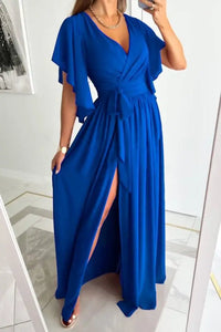 Damen Elegantes Cocktailkleid mit V-Ausschnitt und Raffung – Marine