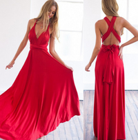 Izzy Maxi-Kleid | Luftiges Sommerkleid mit offenem Rücken und Bindung | Strandkleid – Rot