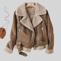 Nicole | Damen Linde Reißverschluss Bikerjacke – Braun