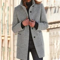 Winterjacke Damen Wintermantel | Lang Mit Knöpfen und Taschen – Grau