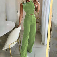 Henna - Hohltop und High-Waist-Weitbeinhosen-Set – Grün