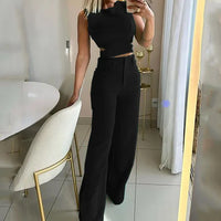 Henna - Hohltop und High-Waist-Weitbeinhosen-Set – Schwarz