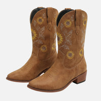 Franziska | Damen Western Wildlederstiefel Blumenstickerei – Bestickte Western Stiefel – Braun