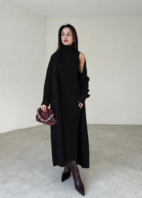 JASMIN - KLEID UND STRICKJACKE SET – Schwarz