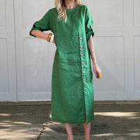 UTA - LEINEN-KLEID MIT KNOPFLEISTE – Grün
