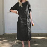 UTA - LEINEN-KLEID MIT KNOPFLEISTE – Schwarz