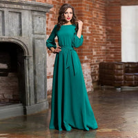 Stilvolles Langarm-Hochzeitsgastkleid für Damen | Maxi – Dunkelgrün