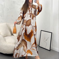 Marrakesch™ Maxi-Kleid mit künstlerischen Prints und Puffärmeln – Braun