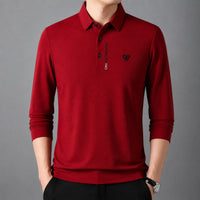 Poloshirt Aldren™ mit feiner Piquéstruktur, Knopfleiste und langen Ärmeln – Rot