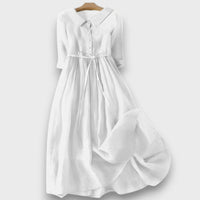 Esmira – Elegantes Kurzarmkleid mit Taillenband – Weiß