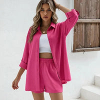 Seele™ Strukturierter Baumwoll-Zweiteiler mit Lockerem Hemd & Bequemen Shorts / Alltäglicher Komfort mit Stil! – Rosa