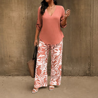 Bellariva™ Set mit Gemusterter Hose und Leichter Bluse – Rosé-Terrakotta