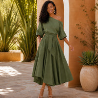 Verona Belle™ Kleid mit Vielseitigem Ausschnitt und Eleganter Taillenbindung – Grün