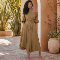 Verona Belle™ Kleid mit Vielseitigem Ausschnitt und Eleganter Taillenbindung – Khaki