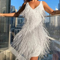 Schickes Minikleid mit Quasten – Weiß