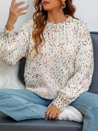 Seyrithlah | Bunter gepunkteter Pullover mit Rundhalsausschnitt - Lässiger Langarmpullover – Weiß