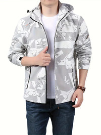 Irelithia | Winddichte Herren-Kapuzenjacke mit geometrischem Print - Freizeitmantel aus Polyester – Weiß