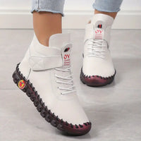 Ellimys | Kurze Damenstiefel mit hohem Schaft, lässige Schnürstiefel aus Plüsch – Weiß
