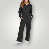 Amelia | Weites Bein Lounge Zweiteiliges Set – Schwarz