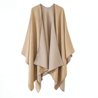 Feinstruktur Poncho für Damen mit Kontrastkante – Taupe