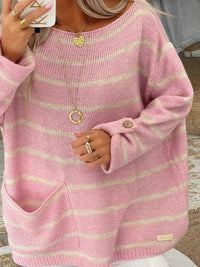 Gestreifter Grobstrickpullover für Damen | Lässig – Rosa