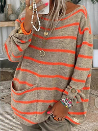 Gestreifter Grobstrickpullover für Damen | Lässig – Orange