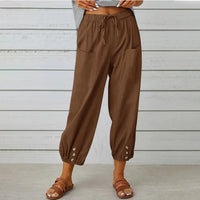 Sommerhose für Damen - Leichte Palazzo Hose mit Gummibund – Braun