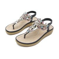 Ivanna - Strassbesetzte böhmische Freizeit-Sandalen – Schwarz