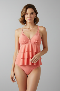 Laura | Damen V-Ausschnitt Tankini Badeanzug – Rosa