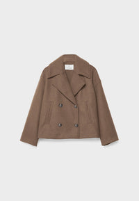 Damen Zweireihige Kurzjacke mit Breitem Reverskragen – Braun