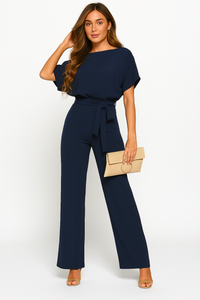 Natalie | Kurzarm Weites Bein Jumpsuit – Dunkelblau