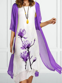 Johanna | Damen Lagenlook Ärmelloses Chiffon Cardigan Set Midikleid – Lila