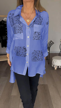 Damen Revers Hemd mit Schriftprint - Elegant & Casual – Lila