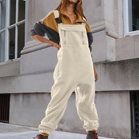 Damen Cord-Overall mit Fleece-Futter und verstellbaren Trägern – Weiß